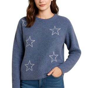 Saks Fifth Avenue Blue 100% Cashmere Cozy Soft Whimsical Star Sweater Size L/XL
